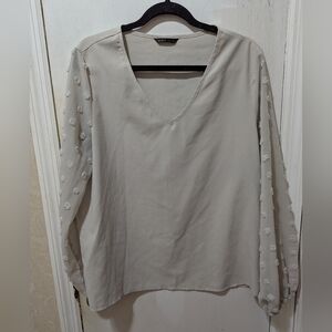 Shein XL Gray V-Neck Balloon Sleeves With Swiss Dot Blouse